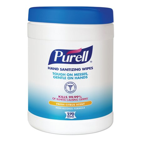 PURELL Sanitizing Hand Wipes, 6 x 6 3/4, White, 270/Canister, PK6 9113-06